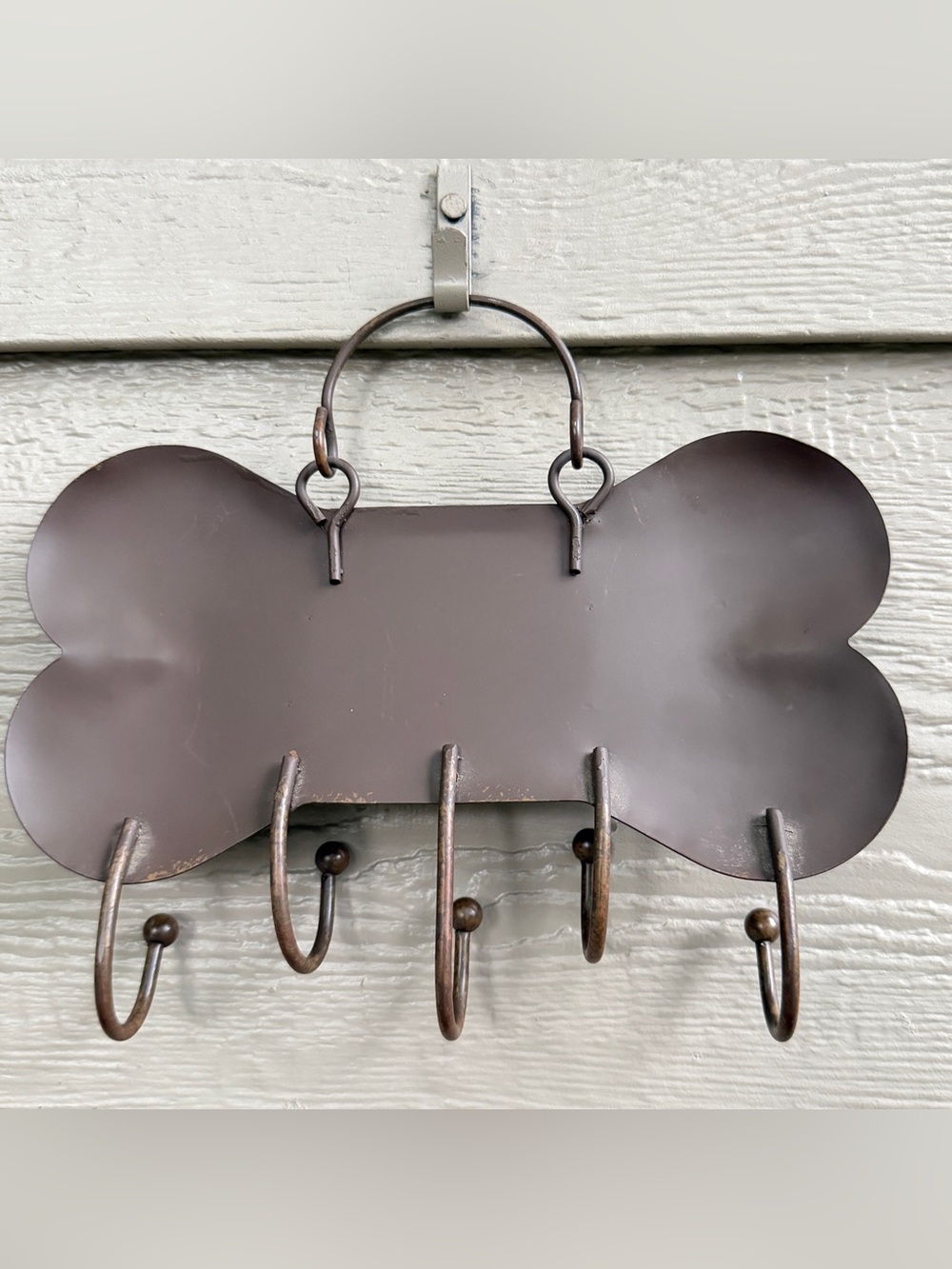 Rustic Bone Shape Metal Dog Lease Holder ready to hang Woof 🐶 5Hooks - Picture 4 of 5